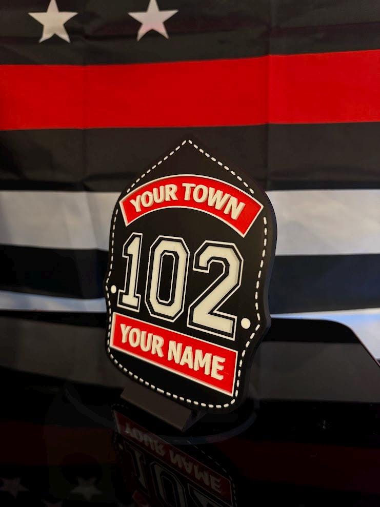 Personalized Firefighter Shield Plaque | 3D Printed Fireman Award