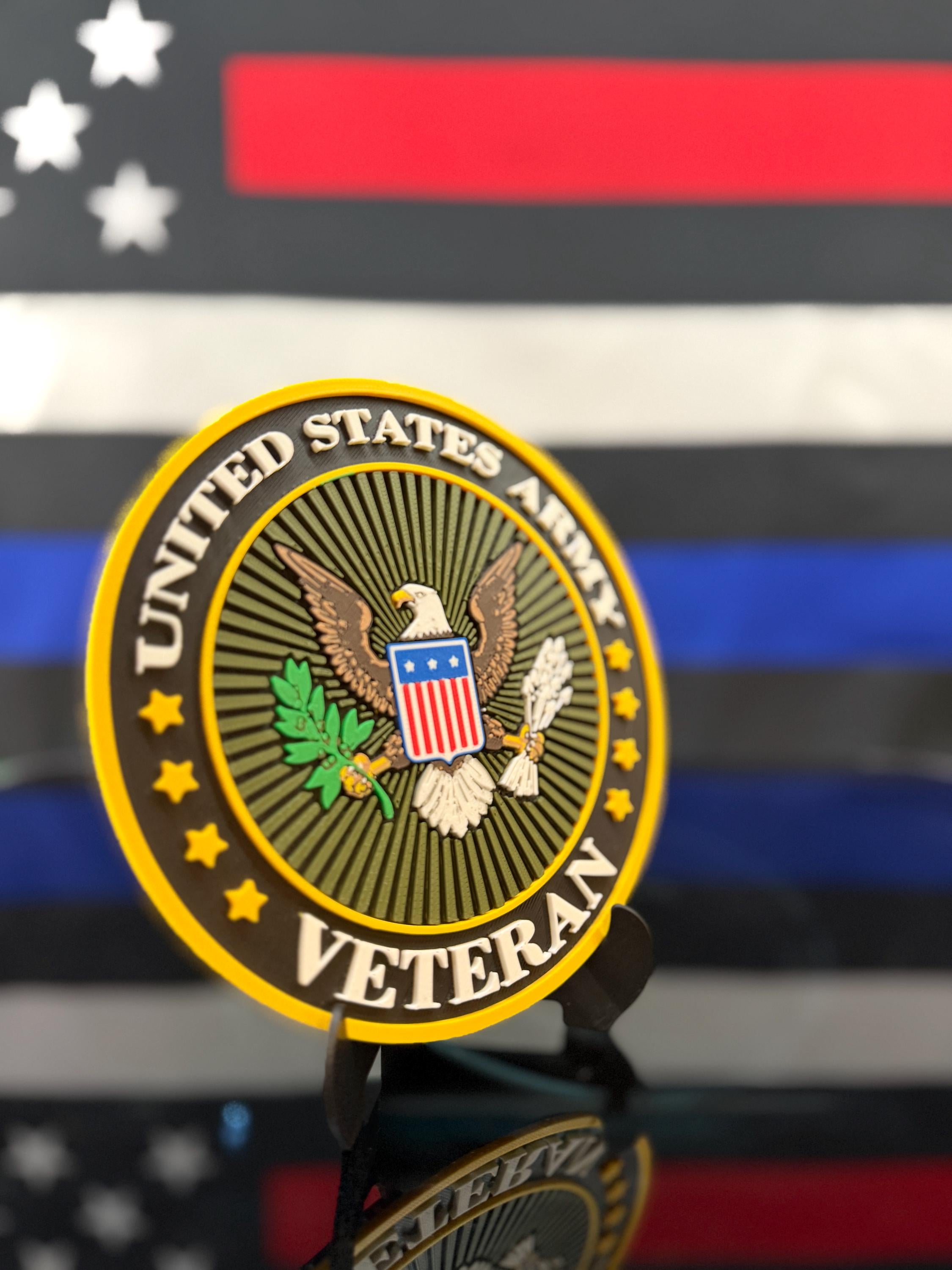 US Army Veteran 3D Plaque | Veteran's Day | Army Logo Sign | Desk Display with Stand