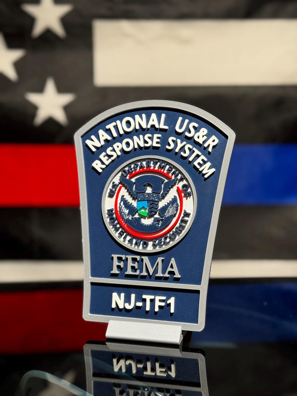 NJ-TF1 FEMA US&R 3D Plaque | New Jersey Task Force 1 Desk Display