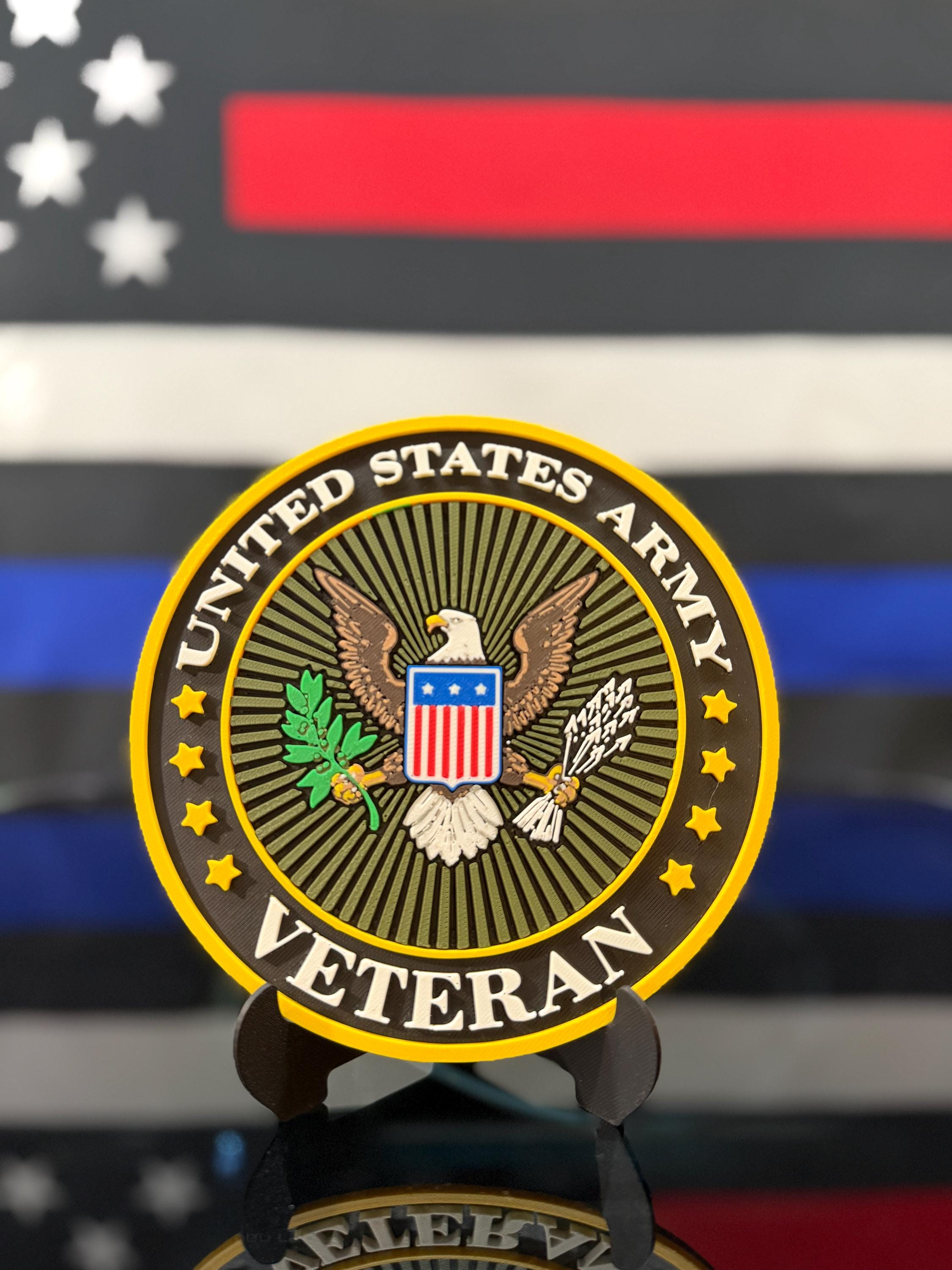US Army Veteran 3D Plaque | Veteran's Day | Army Logo Sign | Desk Display with Stand
