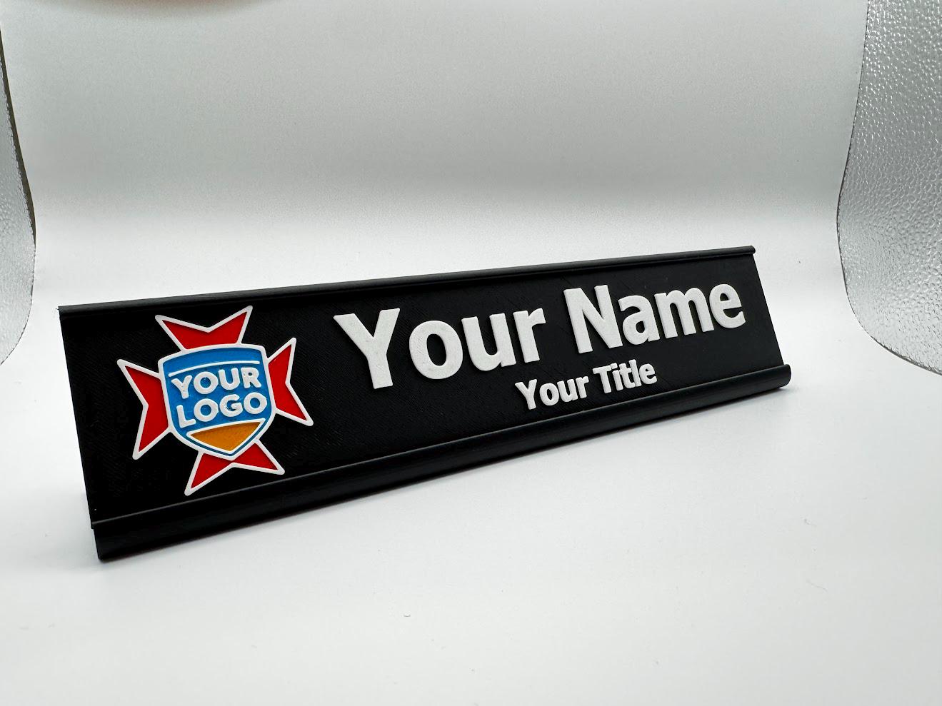 Custom Desk Name Plate with Logo | Personalized Office Sign | 3D Printed