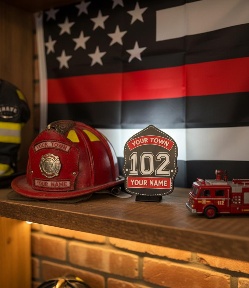Personalized Firefighter Shield Plaque | 3D Printed Fireman Award