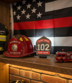Personalized Firefighter Helmet Shield | 3D Display with Stand