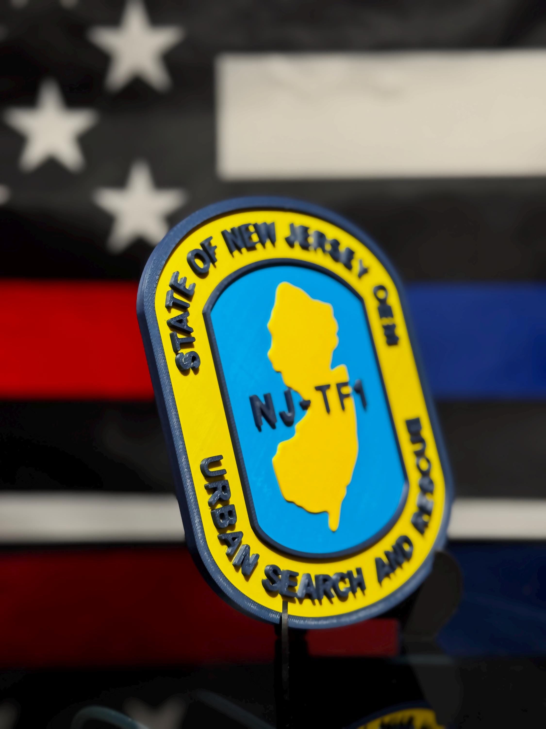 NJ-TF1 Plaque | Urban Search and Rescue 3D Emblem with Stand
