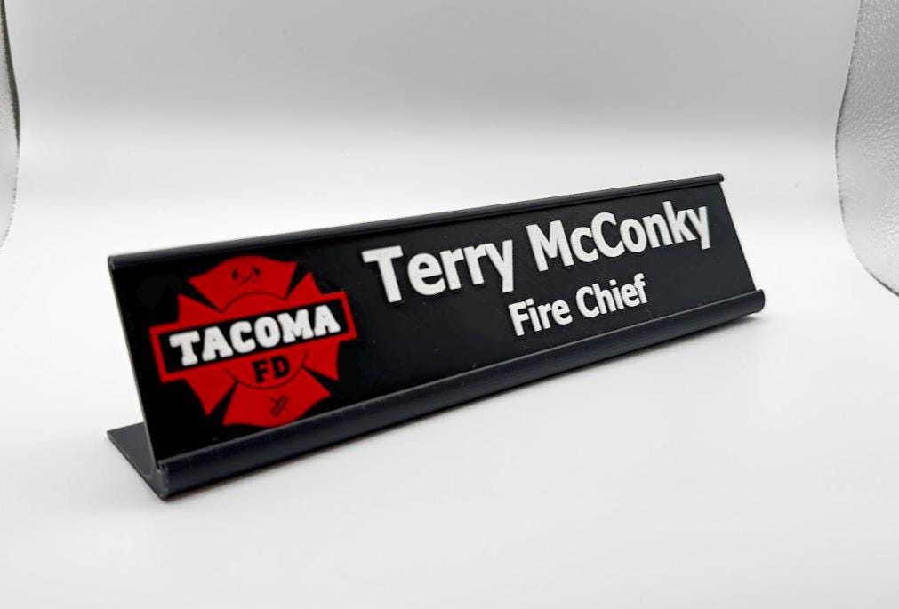 Custom Desk Name Plate with Logo | Personalized Office Sign | 3D Printed