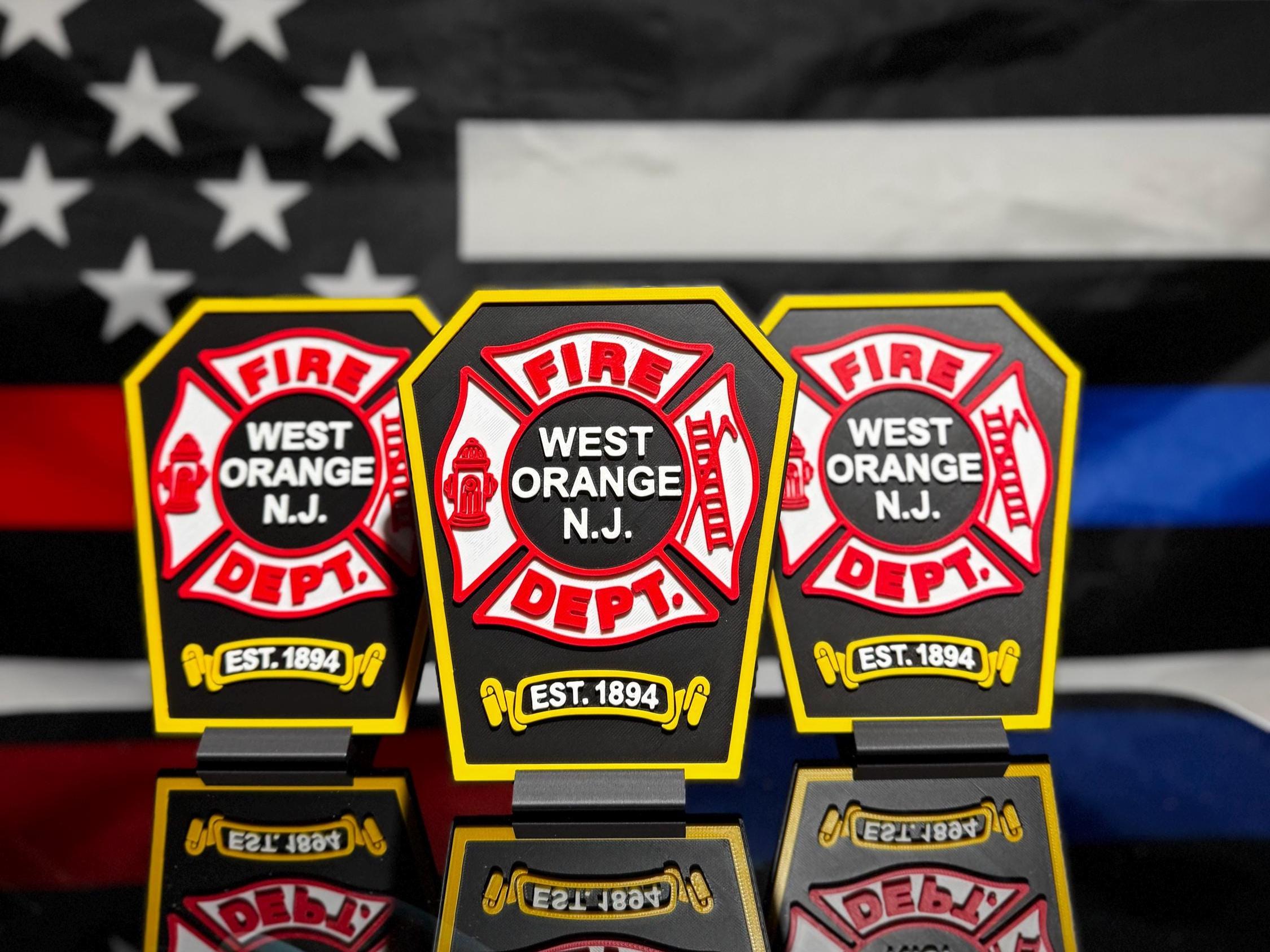 West Orange Fire Department Patch 3D Plaque | WOFD Patch | Desk Display with Stand