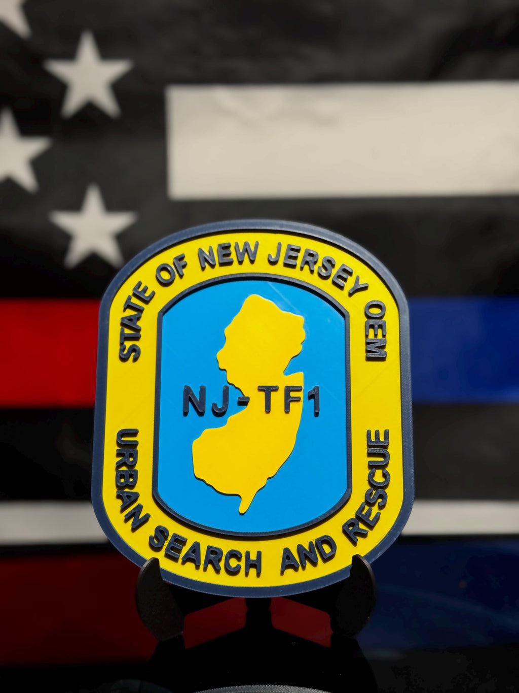 NJ-TF1 Plaque | Urban Search and Rescue 3D Emblem with Stand