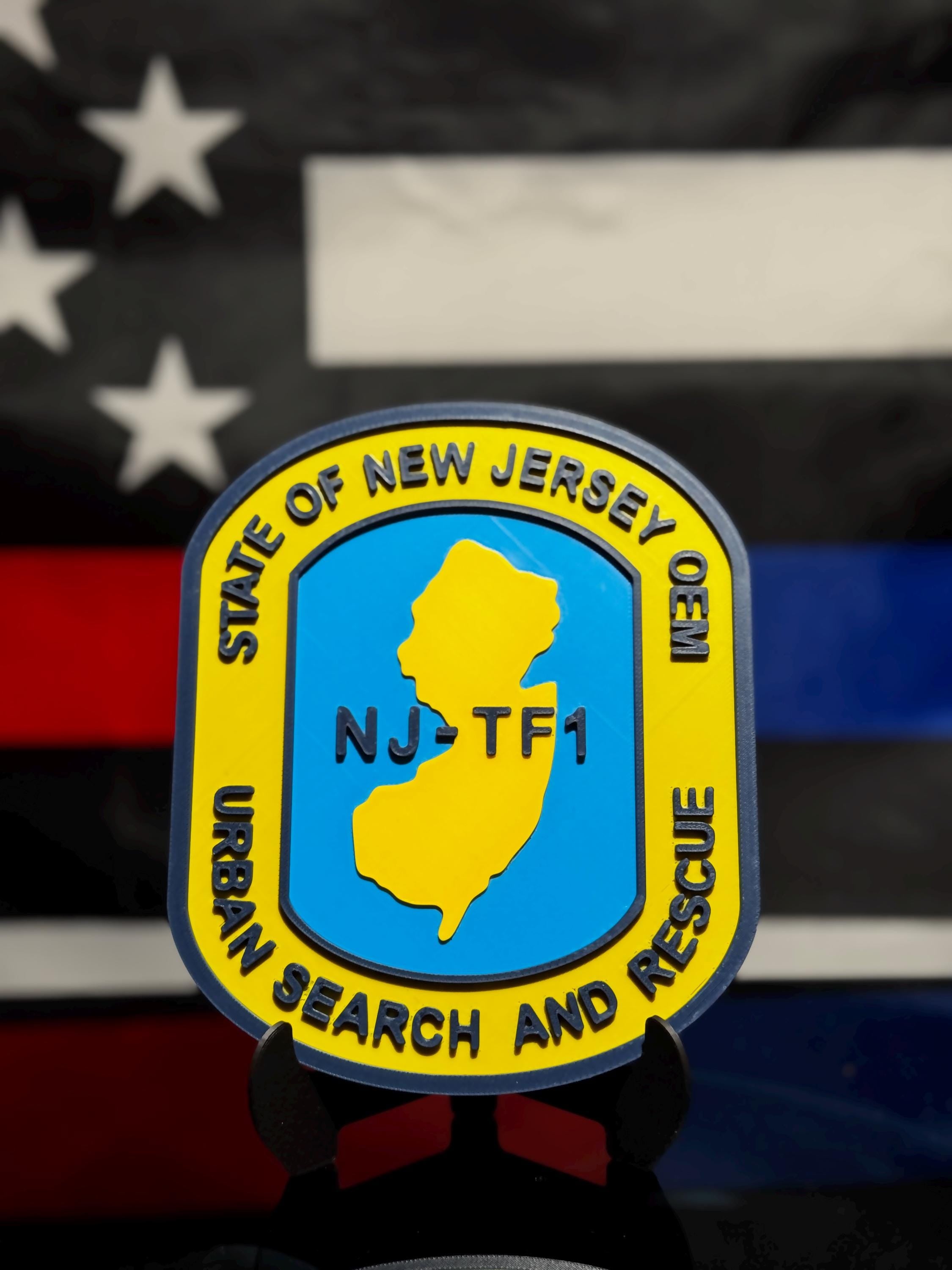 NJ-TF1 Plaque | Urban Search and Rescue 3D Emblem with Stand