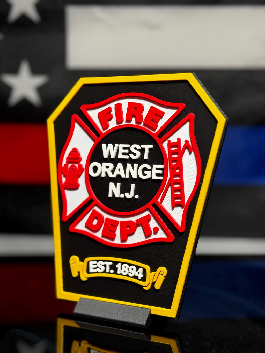 West Orange Fire Department Patch 3D Plaque | WOFD Patch | Desk Display with Stand