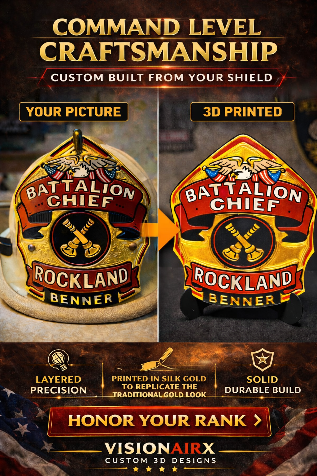 Custom 3D-Printed Firefighter Shield Replica – YOUR Shield 3D Printed for Display