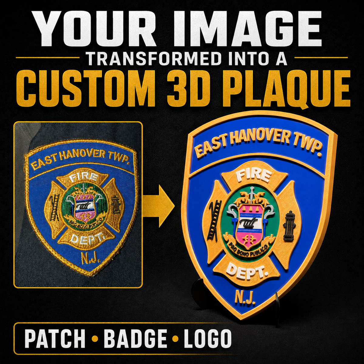 Custom 3D Printed Badge Patch Logo Plaque | Personalized First Responder Retirement Gift