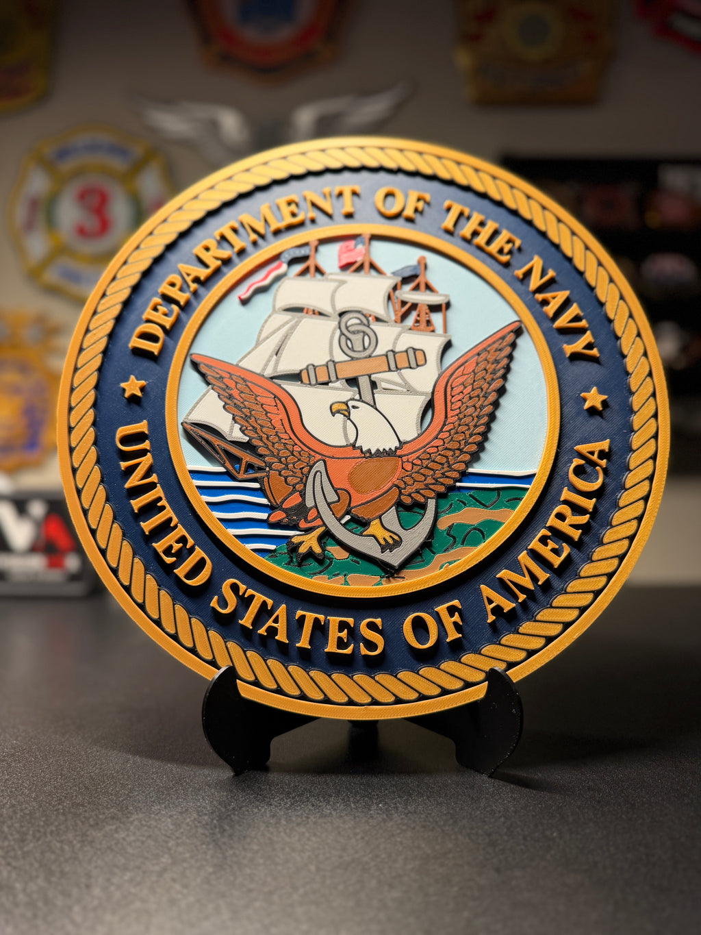 United States Department of the Navy 3D Plaque with Stand and Wall Mount Decorative Military Display
