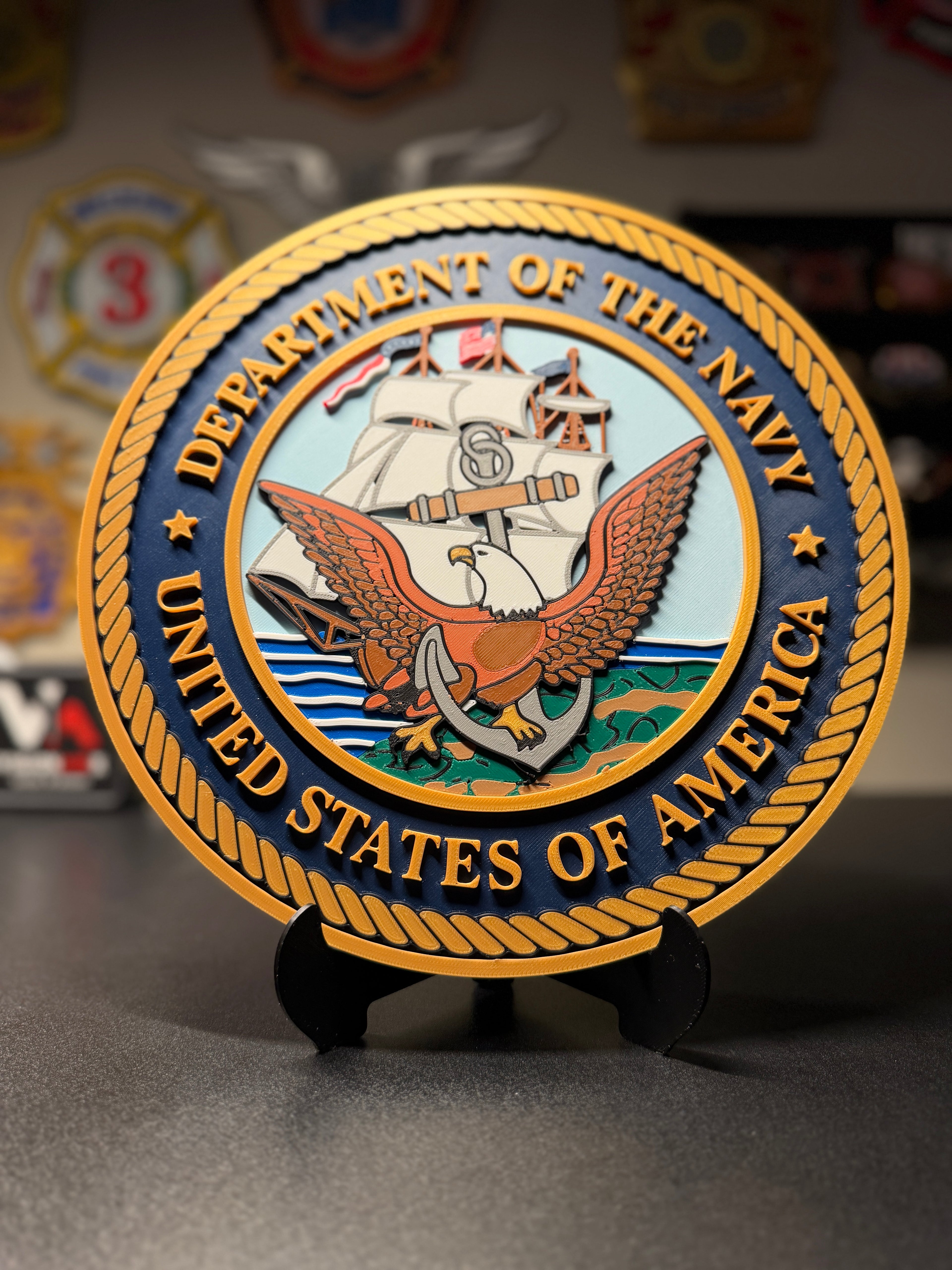 United States Department of the Navy 3D Plaque with Stand and Wall Mount Decorative Military Display