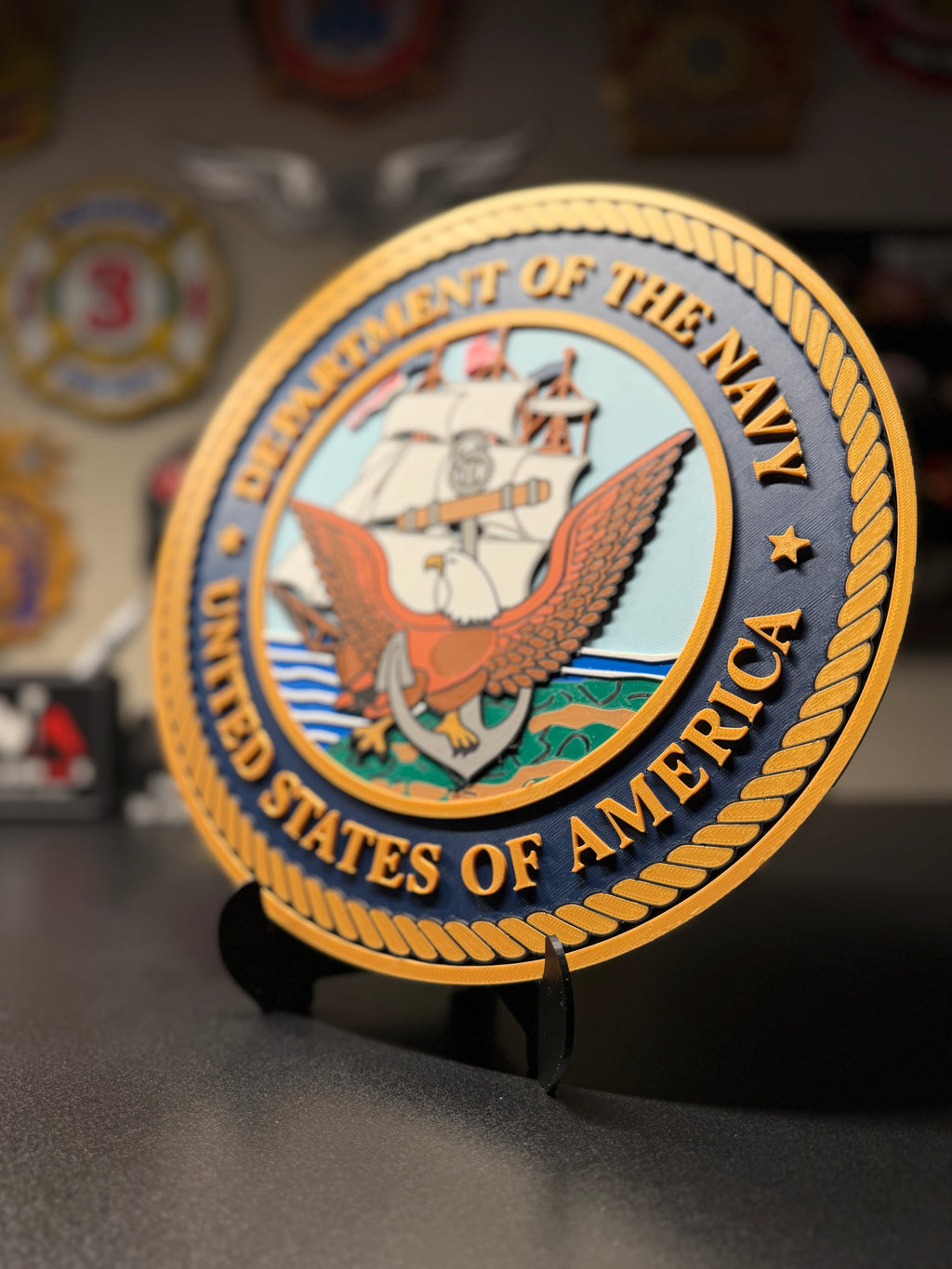 United States Department of the Navy 3D Plaque with Stand and Wall Mount Decorative Military Display