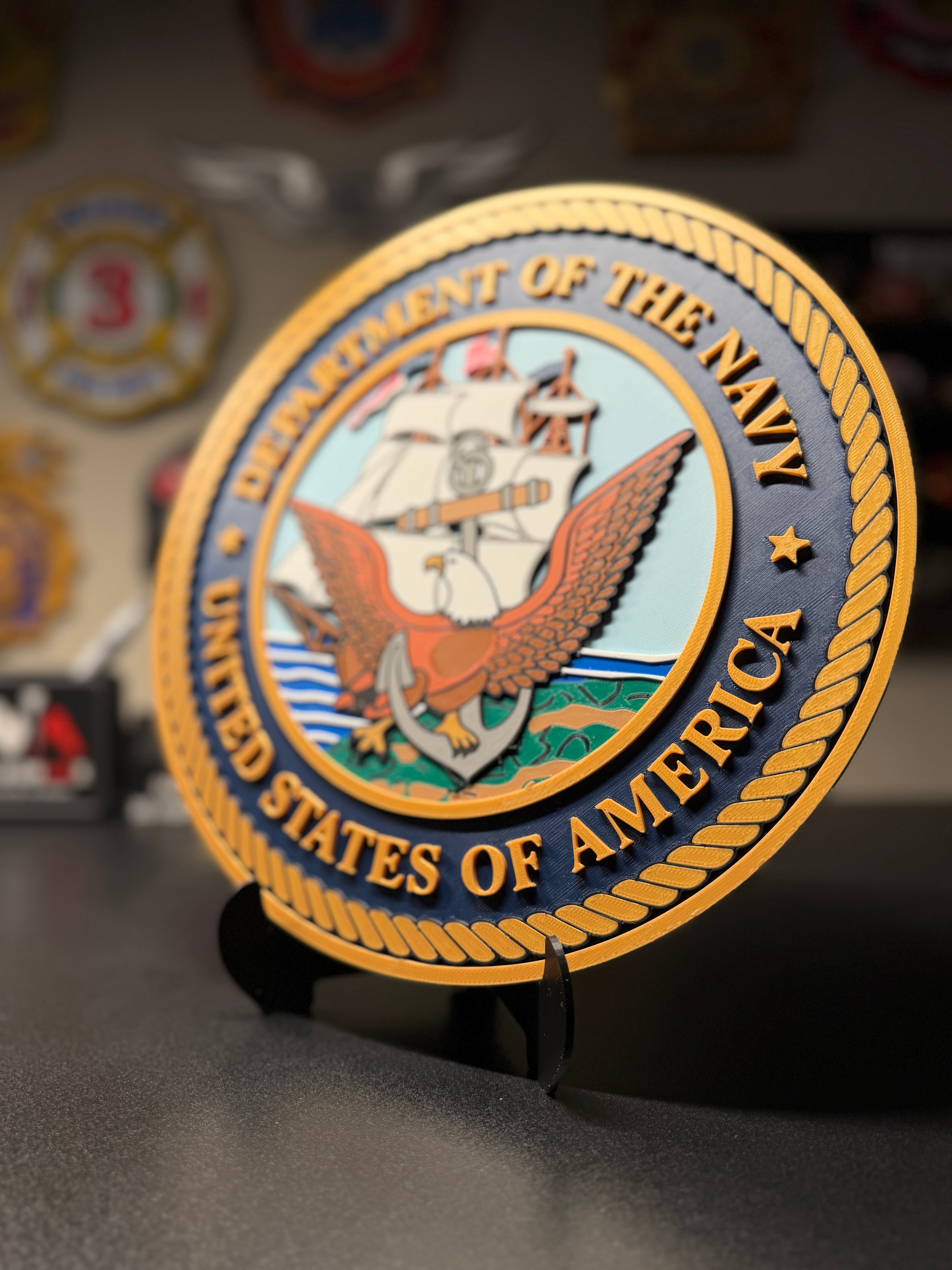 United States Department of the Navy 3D Plaque with Stand and Wall Mount Decorative Military Display