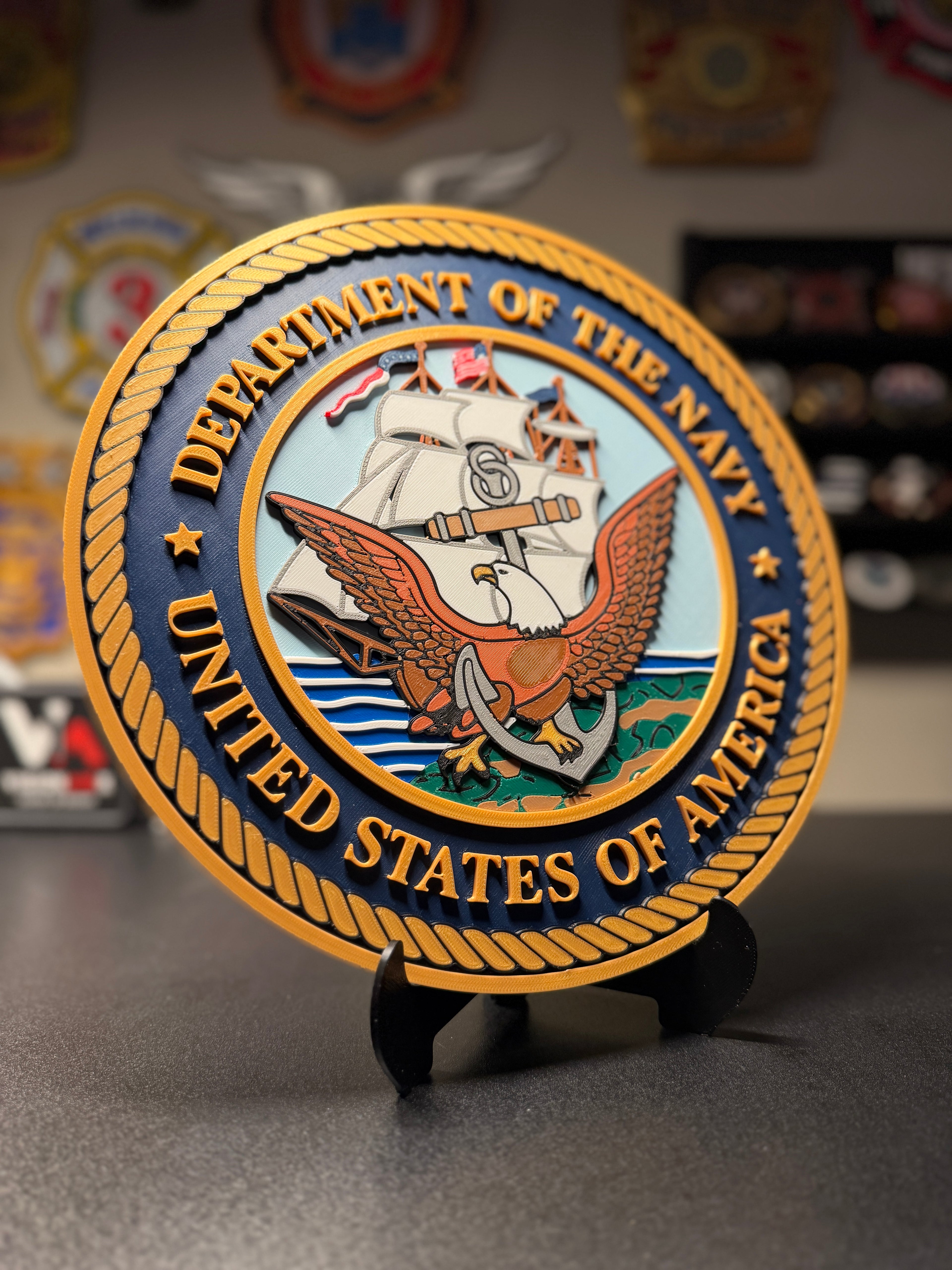 United States Department of the Navy 3D Plaque with Stand and Wall Mount Decorative Military Display