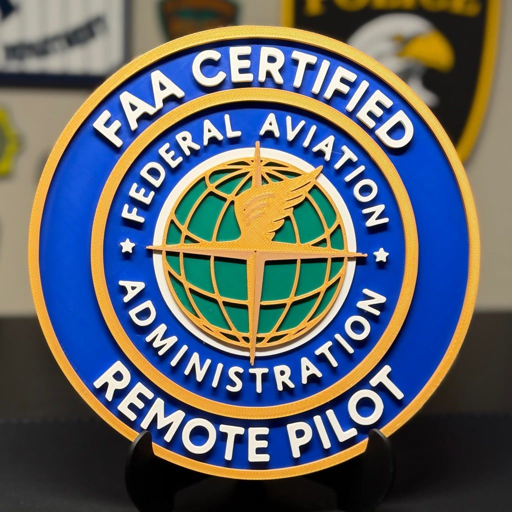 FAA Certified Remote Pilot 3D Plaque | Part 107 Drone Pilot Desk Display with Stand