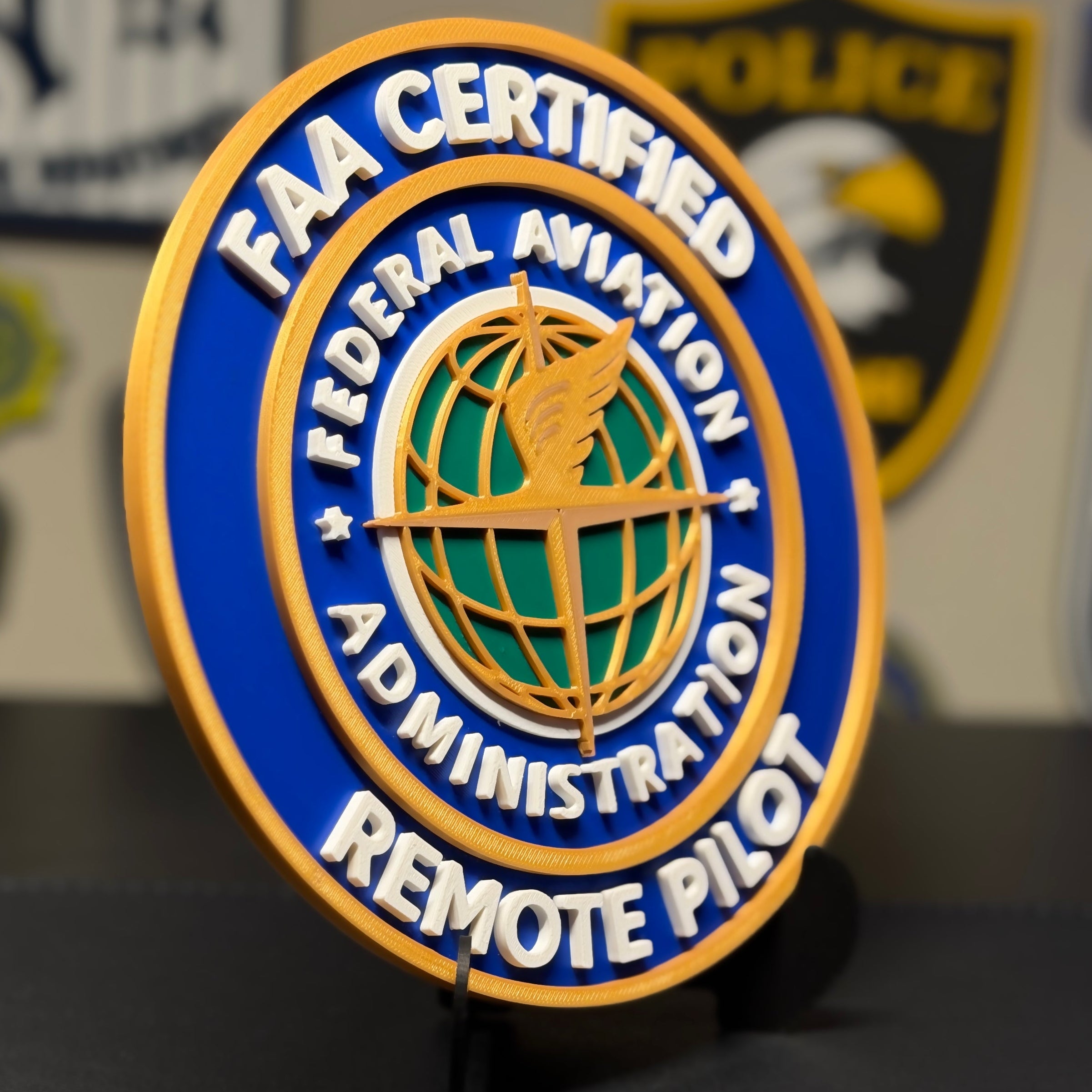 FAA Certified Remote Pilot 3D Plaque | Part 107 Drone Pilot Desk Display with Stand