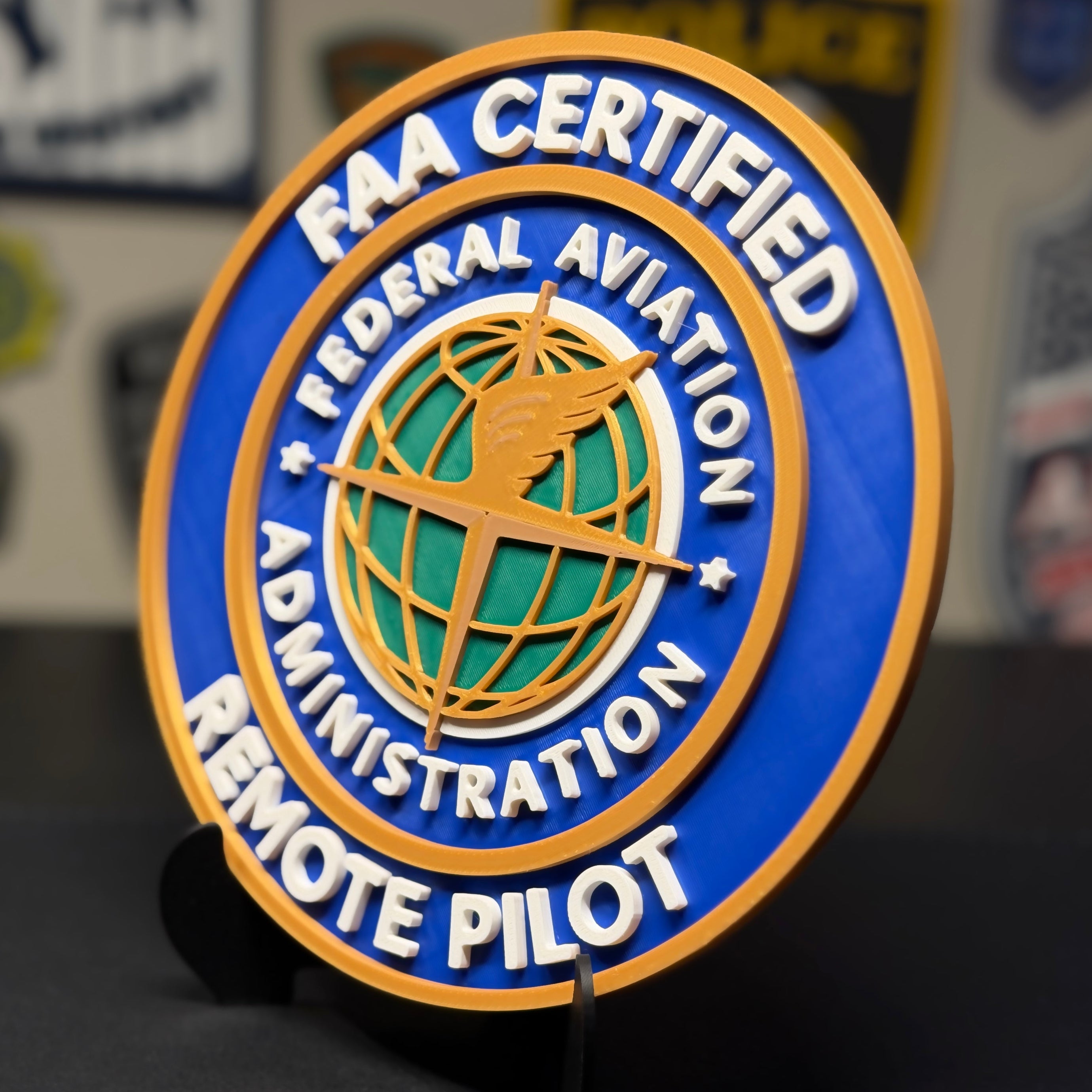FAA Certified Remote Pilot 3D Plaque | Part 107 Drone Pilot Desk Display with Stand