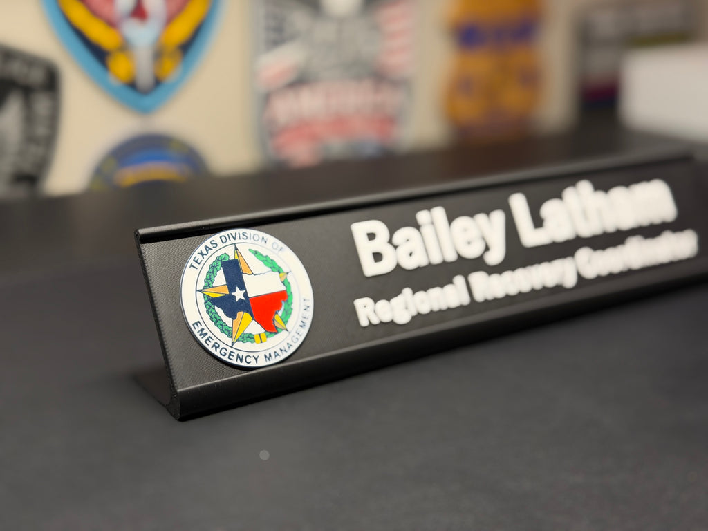 Custom Desk Nameplate With Holder | Optional Full Color Logo