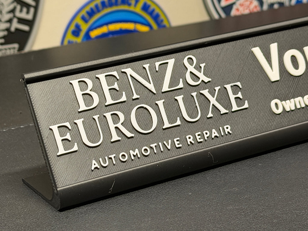 Custom Desk Nameplate With Holder | Optional Full Color Logo