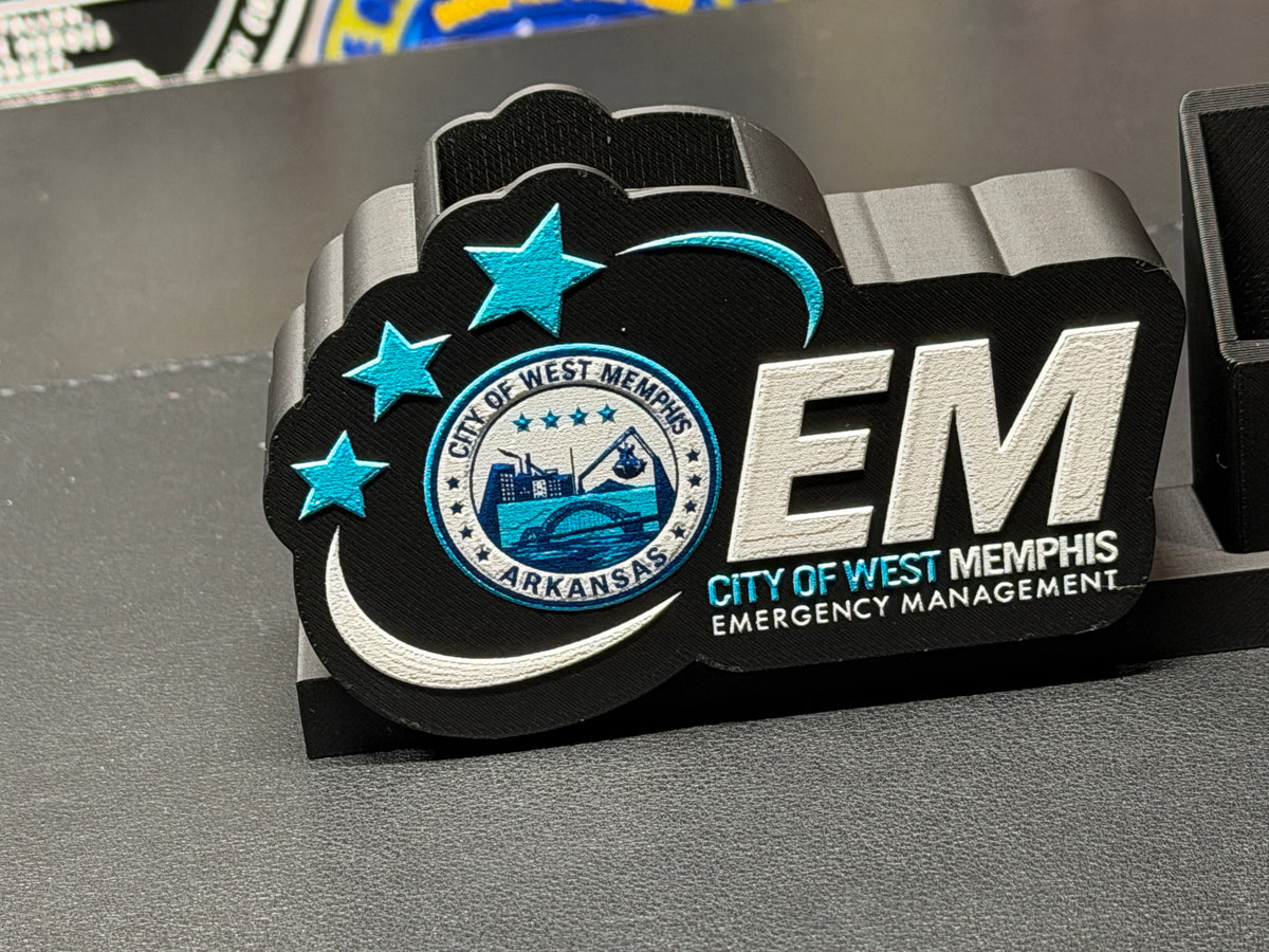 Custom Desk Display | Full Color Raised Logo, Nameplate, Pen and Card Holder