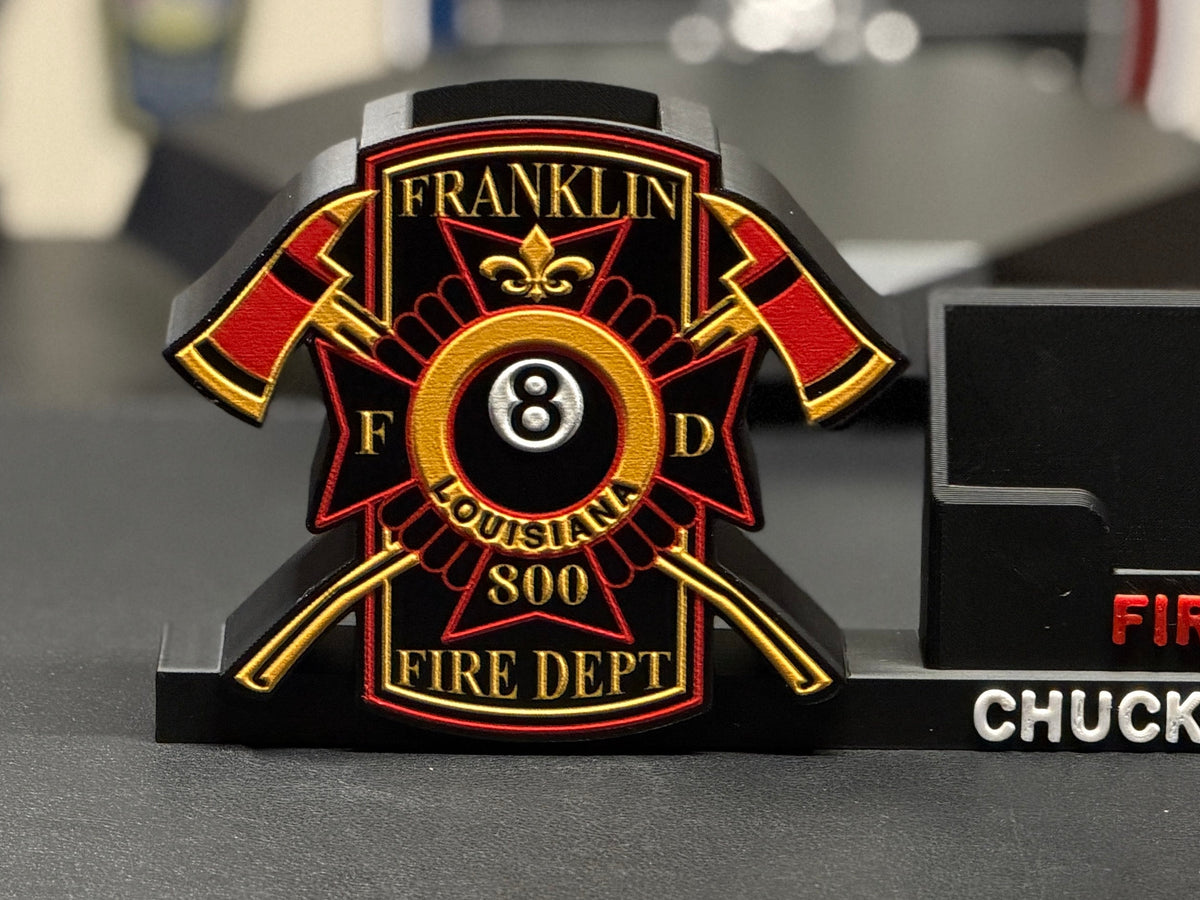 Custom Desk Display | Full Color Raised Logo, Nameplate, Pen and Card Holder