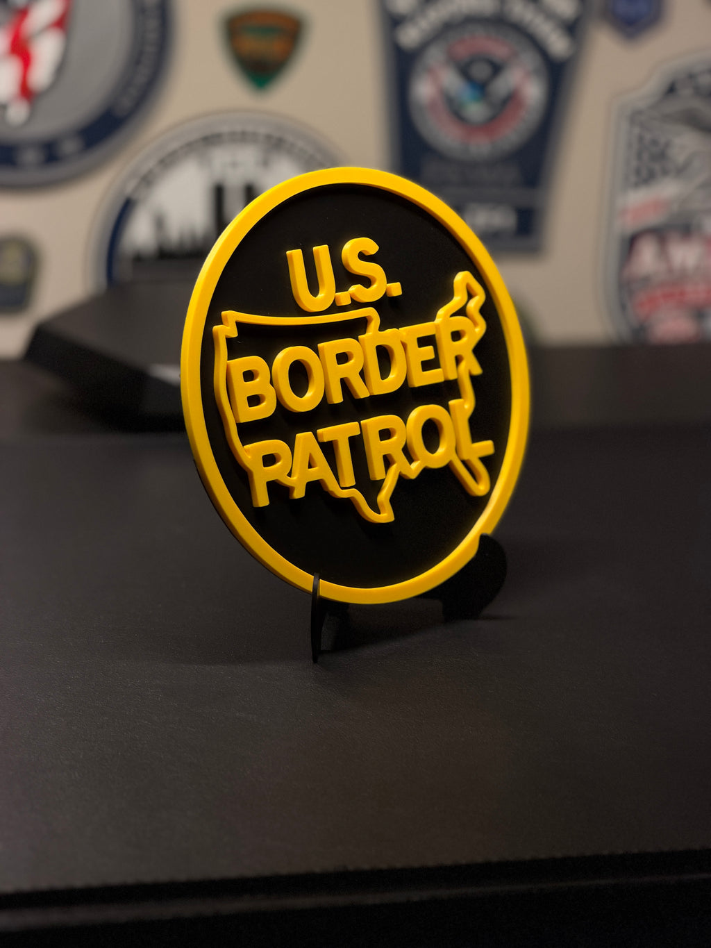 U.S. Border Patrol 3D Plaque | Raised Emblem Desk Display with Stand