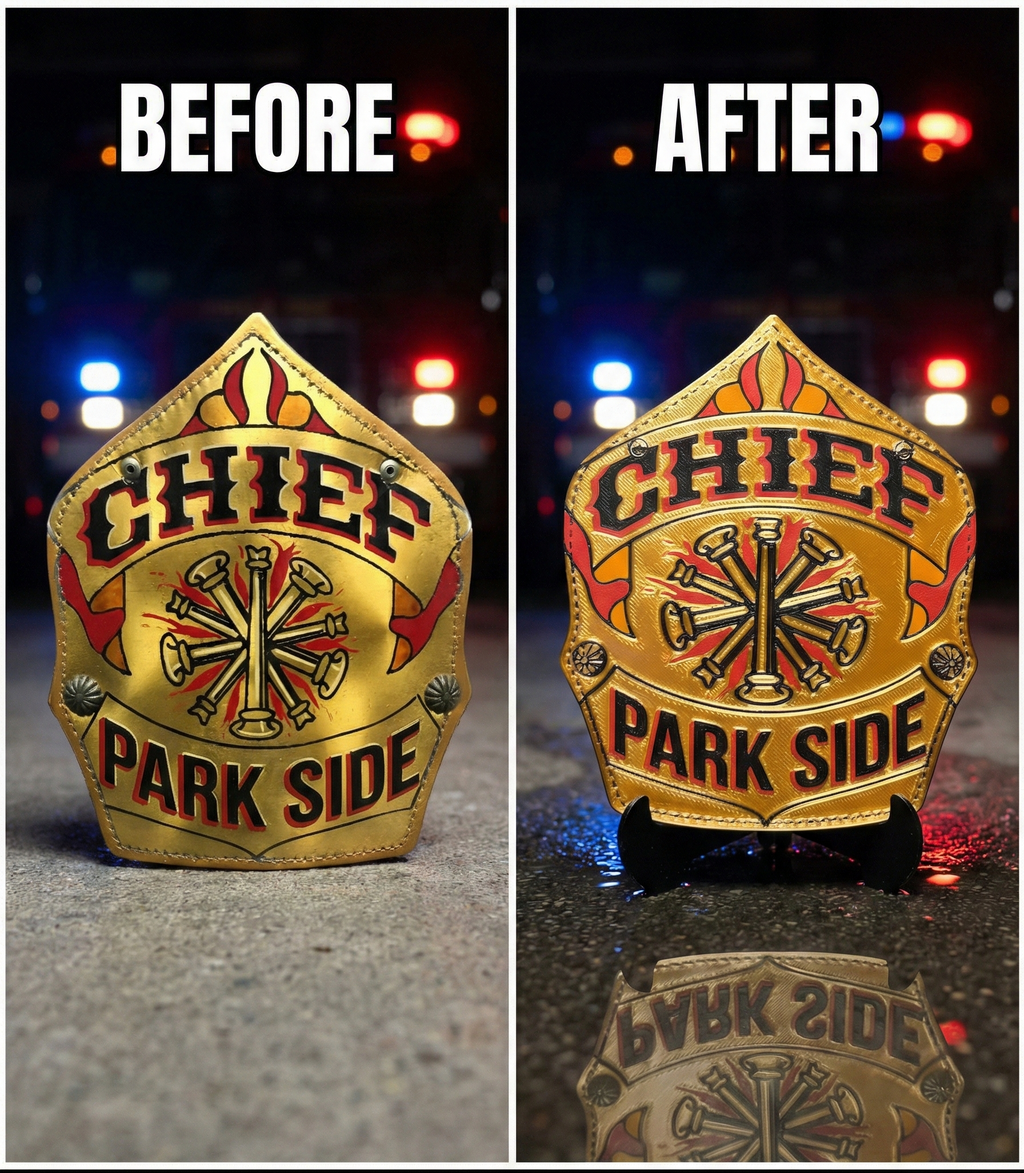 Custom 3D-Printed Firefighter Shield Replica – YOUR Shield 3D Printed for Display