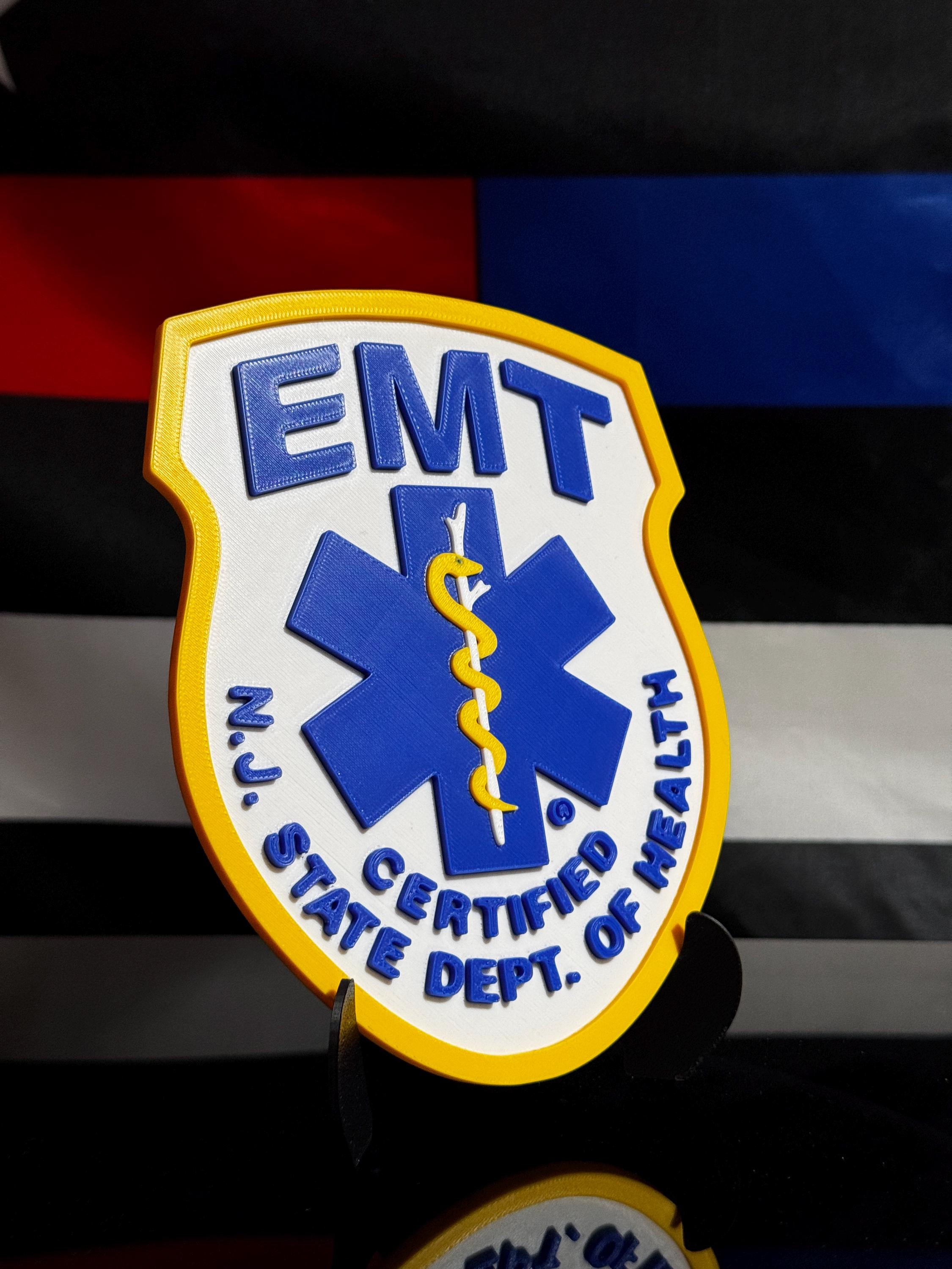 NJ EMT 3D Plaque | State Certified EMS Gift with Stand