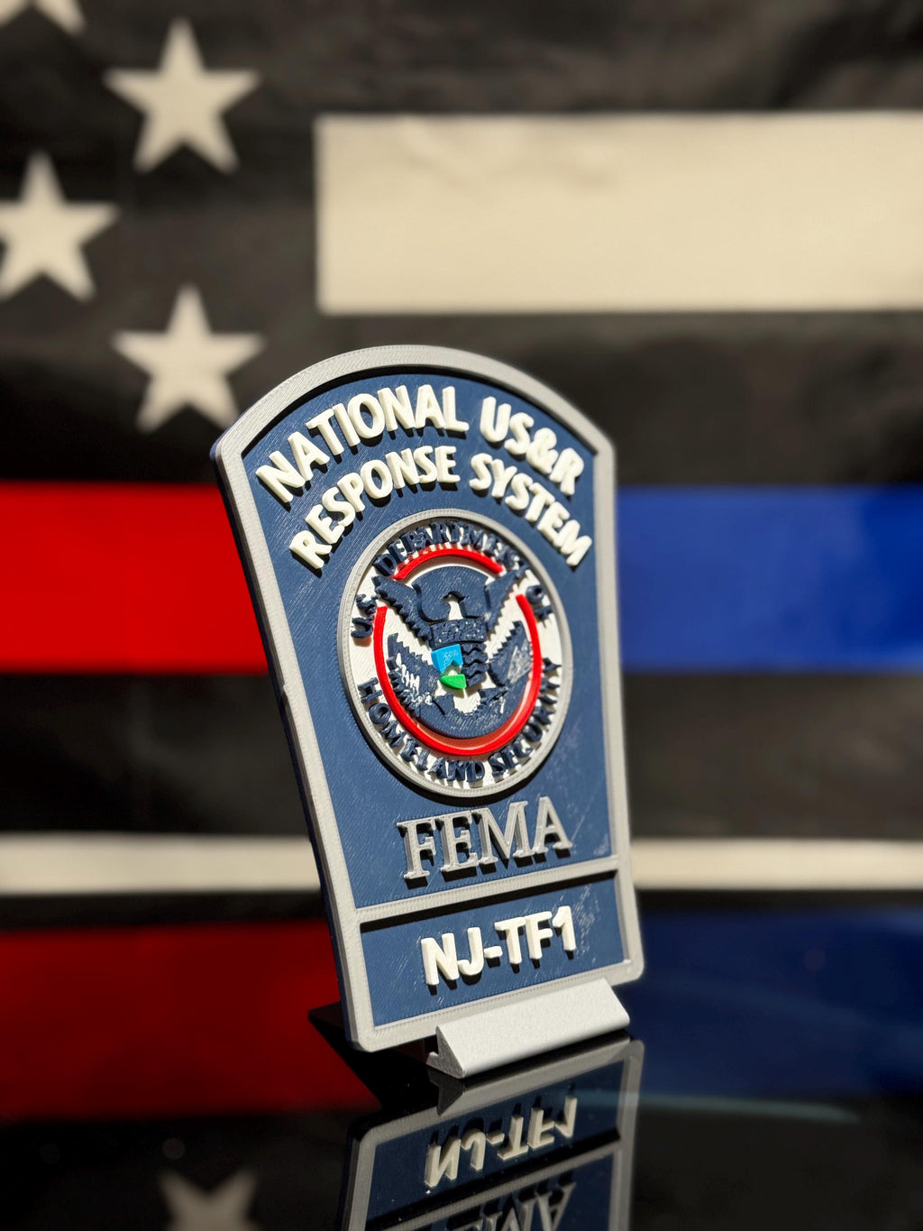 NJ-TF1 FEMA US&R 3D Plaque | New Jersey Task Force 1 Desk Display