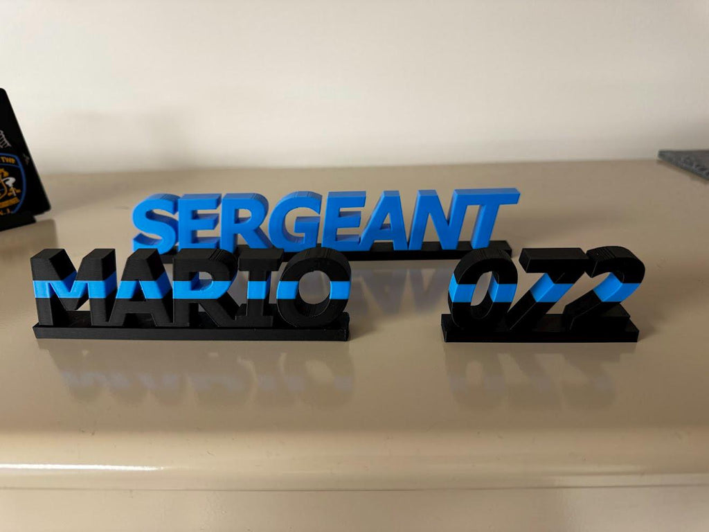 Custom 3D Duty Desk Name Stand – Personalized Display with Name & Badge Number