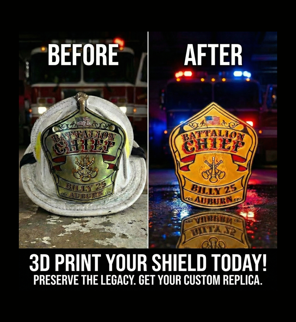 Custom 3D-Printed Firefighter Shield Replica – YOUR Shield 3D Printed for Display